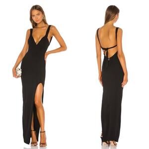 Nookie Lust Gown Black Open Back Slit Formal Dress S